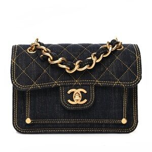 Blue Denim Quilted Chain Bag